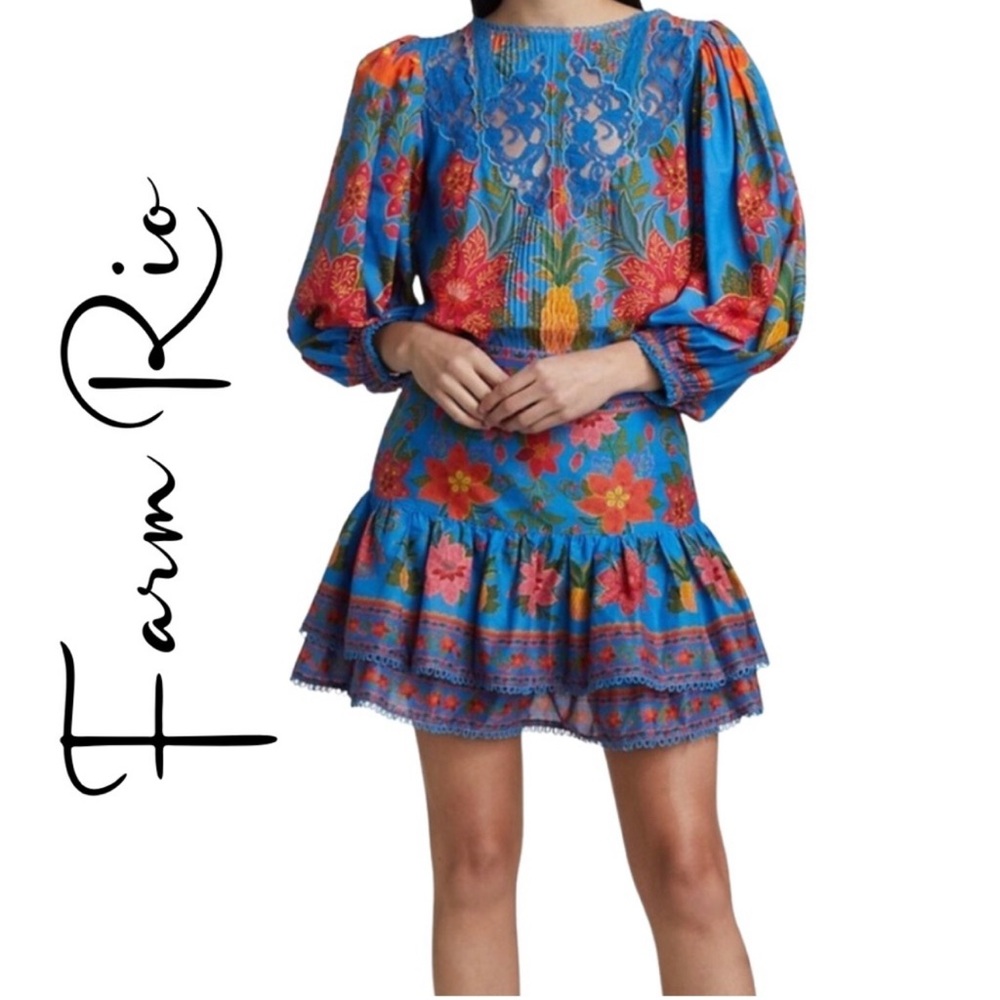 Farm Rio NWOT Tropical Tapestry Ruffled Mini Skirt